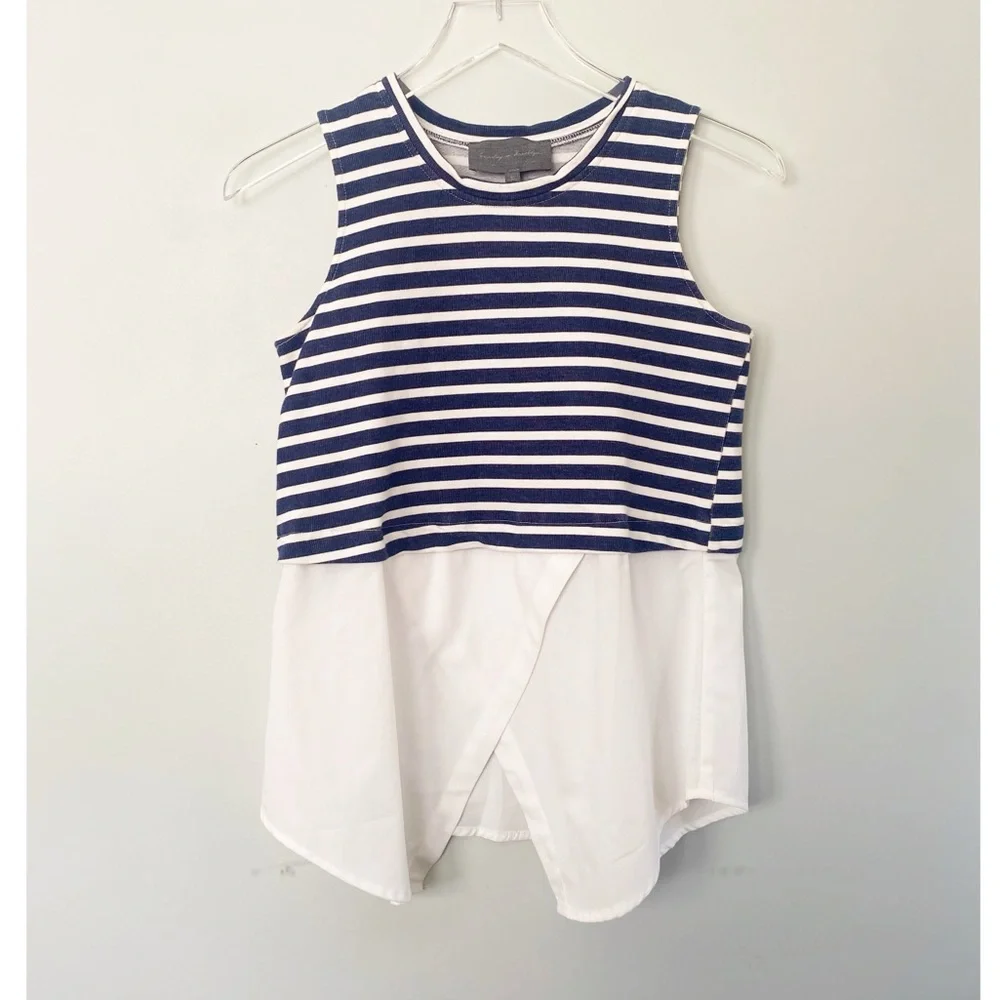 Anthropologie SUNDAY IN BROOKLYN Faux Layered Nautical sleeveless shirt - Picture 2 of 5